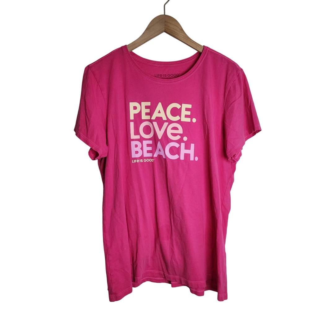 Life is Good T-Shirt Womens XL Pink Peace Love Beach Crusher Lite Graphic Tee